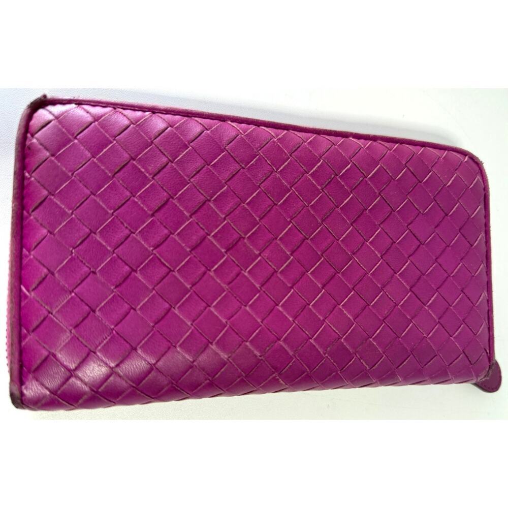 Bottega Veneta Pink Intrecciato Woven Leather Zip Wallet Lg Continental Clutch‎